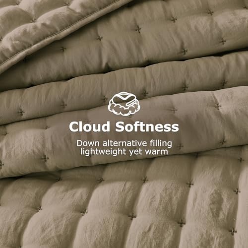 WDCOZY California Oversized Cal King Size Quilt Bedding Sets with 2 Pillow Shams, Lightweight Soft Bedspread Coverlet Bed Cover for All Season, 3 Pieces, 116x106 inches, Taupe - Image 4