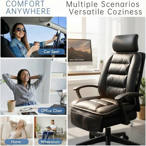 CORRIDOR Genuine Leather Seat Cushion for Car - Handmade - Relieve Hip, Pressure and Sciatica Pain - Ideal for Lower Back Pain - for Office Chair and Car Seat (Premium Black, Seat + Backrest) - Image 5
