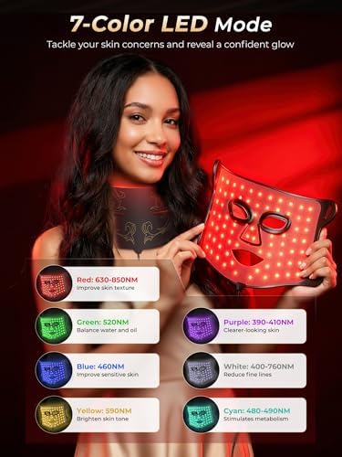 7-in-1 Red Light Therapy for Face & Neck, Skin-Friendly Silicone Red Light Therapy Mask with 324 LEDs, 5 Brightness Levels & 20 Mins Timer, Led Face Mask Light Therapy for Home & Travel - Image 3