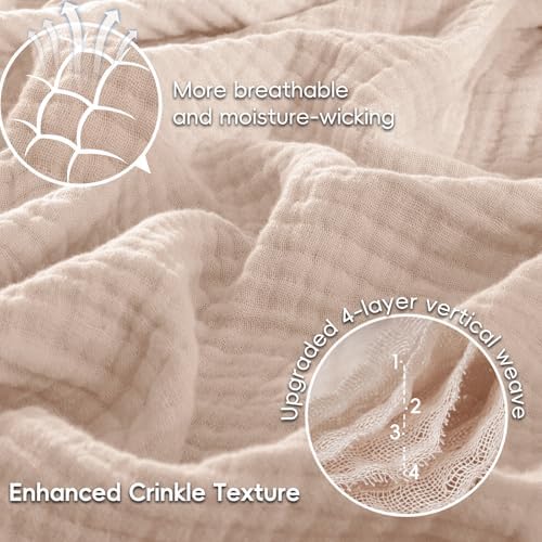 PHF 100% Cotton Muslin Throw Blanket 50" x 60", 4-Layer Lightweight Gauze Throw, Breathable Cloud-Soft Minimalist Blanket for Bed, Couch, Camping, Dusty Pink, Ideal Gift - Image 3
