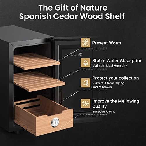 KingChii 23L Electric Cigar Humidors with Temperature Control System, Cigar Cabinet with Spanish Cedar Wood Shelves & Hygrometer, Gifts for Men (3 Layers 150 Capacity) - Image 4