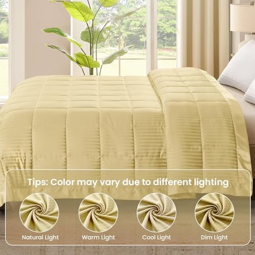 downluxe Queen Size Blanket with Satin Trim, Lightweight Down Alternative Blankets Queen Size for All Season, Machine Washable (Yellow, 90x90 Inch) - Image 6