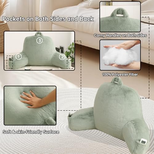 Large Plush Backrest Pillow for Sitting in Bed,Faux Fur,Green - Image 5