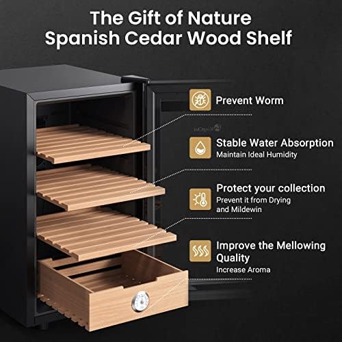 KingChii 48L Electric Cigar Humidors with Temperature Control System, Cigar Cabinet with Spanish Cedar Wood Shelves & Hygrometer, Gifts for Men (4 Layers 300 Capacity) - Image 4