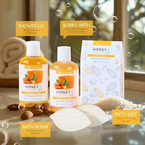 Bath Spa Gift Basket, Honey Almond 8pcs Bath & Body Gift Set for Women - Image 3