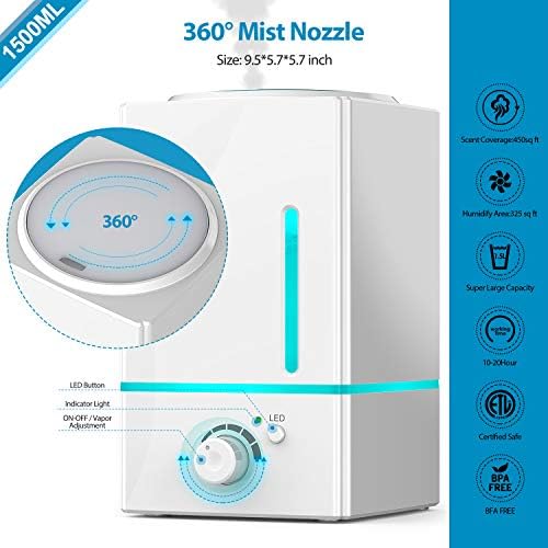 Exqline 1500ml Large Aroma Essential Oil Diffuser - Aromatherapy Humidifier for Large Room (White) - Image 4