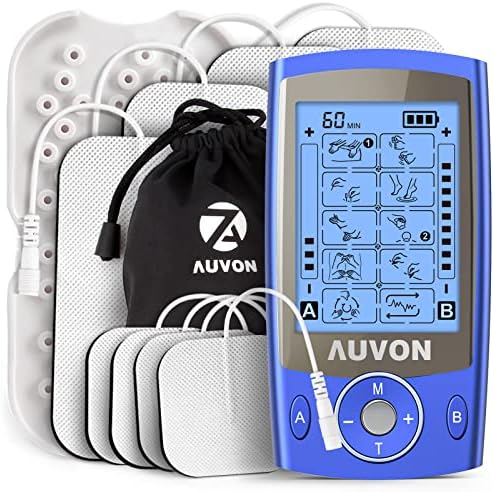 AUVON Dual Channel TENS Unit Muscle Stimulator Machine with 20 Modes, 2" and 2"x4" TENS Unit Electrode Pads by AUVON