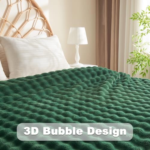 NEWCOSPLAY 3D Bubble Flannel Throw Blanket for Couch Dark Green, 60"×80" - Image 5