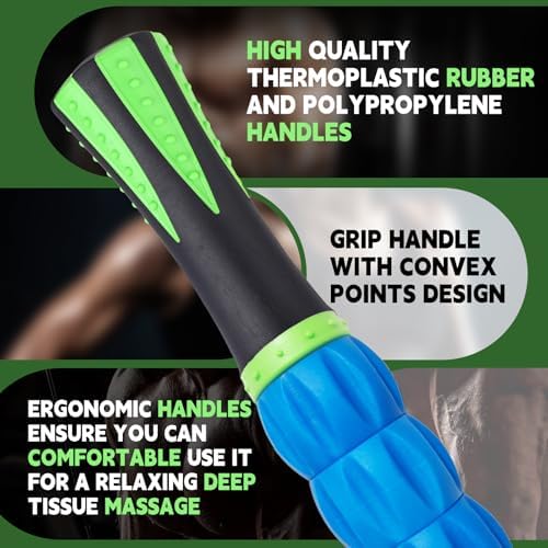 Massage Roller Stick,Muscle Roller Stick for Athletes,Liposuction Massage Roller for Lymphatic Drainage, for Relief Muscle Soreness,Trigger Points,Help Runner Legs,Back Recovery(Green & Blue) - Image 4