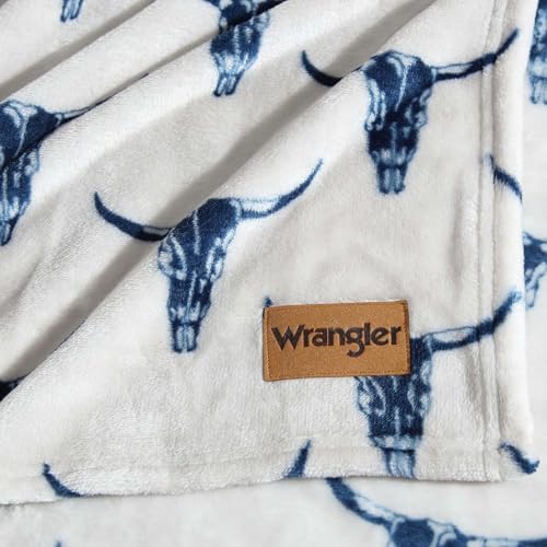 Wrangler - King Size Blanket, Super Soft & Reversible Plush Fleece Bedding, Throw Blanket for Couch or Bed (Steer Head Blue) - Image 4