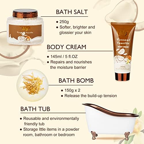 Coconut Vanilla Spa Gifts, 7Pcs Moisturizing Gift Set for Women & Men - Image 3