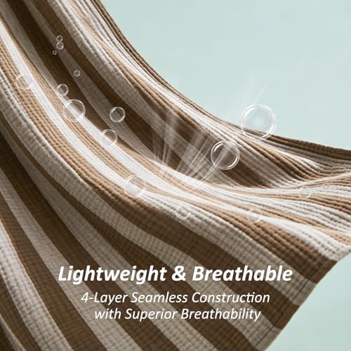EMME Cotton Muslin Blanket Couch 4-Layer Breathable Gauze Soft Lightweight Bed Blankets Adults Brown Queen (90" x 90") - Image 3