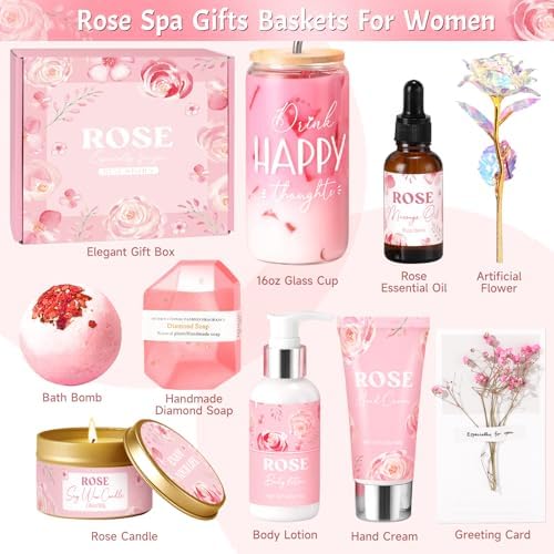 Birthday Gifts for Women, Rose Relaxing Spa Gift Basket for Women Friendship, Self Care Package Get Well Soon Thank You Gift Box, Mothers Day Gifts for Mom Her Sister Wife Best Friends Coworker Bestie - Image 2