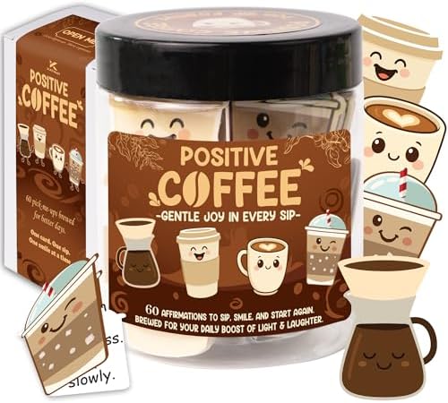 Positive Coffee Jar- 60 Funny Affirmation Cards Coffee Lover Gift for Women Men End of Year Teachers Gifts, Employee Nurse Teacher Appreciation Gift, White Elephant Gifts for Women Men Friends by KATINAT