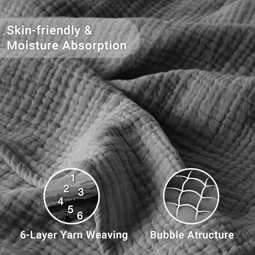 100% Cotton Muslin Blanket 50" x 60", Breathable and Lightweight Cotton Throw Blankets for Couch, Soft Cooling Summer Gauze Blanket for Adults All Season, Charcoal Grey - Image 4
