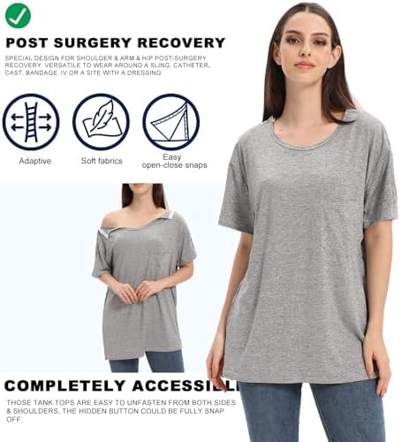 Women Shoulder Surgery Shirts for Women Tear Away Post Surgery Shirt for Men Full Snap Access Recovery Clothing - Image 4