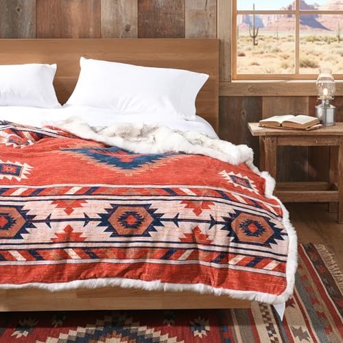 Luxury Plush Faux Fur Throw Blanket with Aztec Pattern, Super Warm, Fuzzy, Elegant, Fluffy Decoration Blanket for Couch, Armchair, Sofa and Bed, 50''x 60'', Red - Image 2