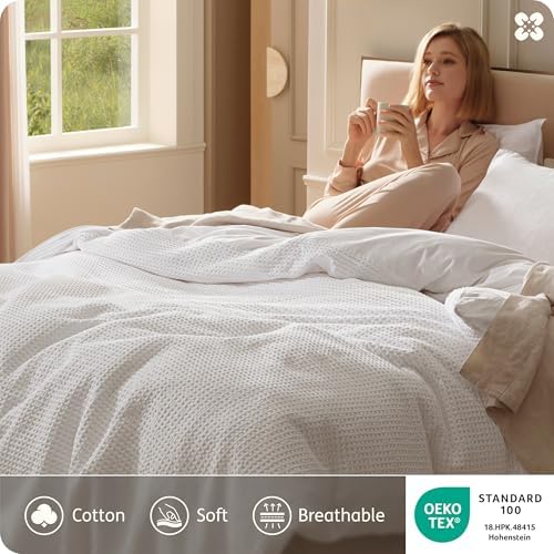 Bedsure PureWoven Cotton Waffle Weave Duvet Cover, White, Duvet Cover Only - Image 3