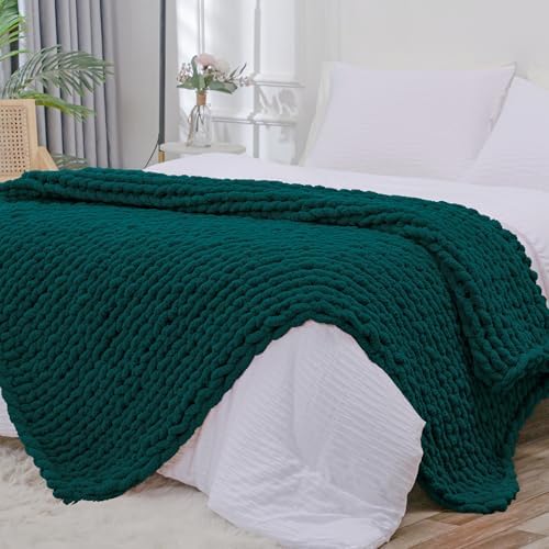 Bigacogo Chunky Knit Throw Blanket for Couch, 51x63 inches, Dark Green by Bigacogo