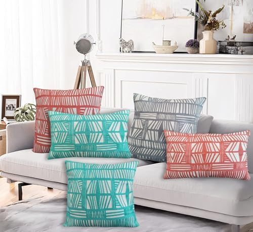 Throw Pillow Cover Decorative 18x18" Aqua Sky Blue and White 1pc Square Chair Pillow Case Decorative Bolero Geometric Boho Tribal Embroidered Patterned Cotton Canvas Cushion Cover 45.5x45.5cm - Image 6