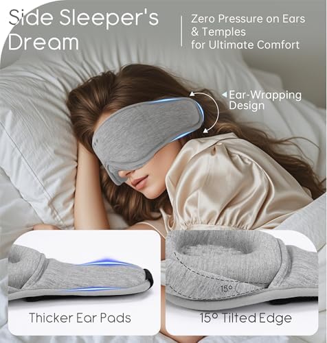 Sleep Mask with Headphones Bluetooth 5.4, TOPOINT 3D Eye Mask Blackout with Soft Bamboo Cotton for Side Sleepers Women Men, Sleep Headphones Earphones HD Speaker Microphone for Travel Meditation Gift - Image 5