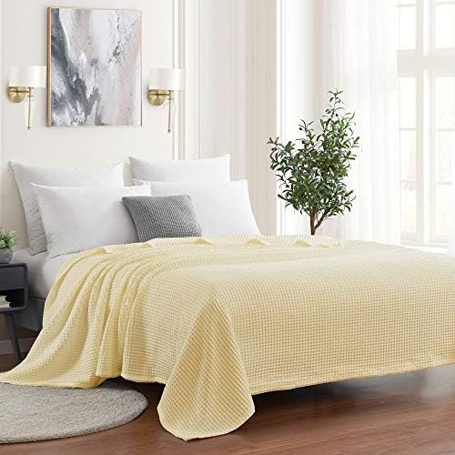 100% Fine Cotton Blanket Luxurious Weave Stylish Design Soft and Comfortable All Season Warmth, King, Waffle Weave Lemon (Pack of 6) by SweetHomeCollection