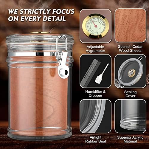 XIFEI Acrylic Humidor Jar with Humidifier and Hygrometer,humidor that can Hold About 18 Cigars (Clear) - Image 2