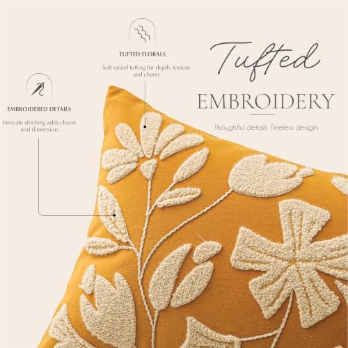 BlissBlush Long Lumbar Pillow Cover 14x36 for Bed, Mustard Floral Tufted Velvet Accent Oversize Throw Pillowcase for Bedroom, Cover Only - Image 2