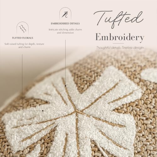 BlissBlush Lumbar Pillow Cover 12x20 Inch Indoor Outdoor, Jute Inspired Floral Tufted Decorative Accent Pillow Case for Patio Couch Sofa Living Room, Cover Only - Image 4