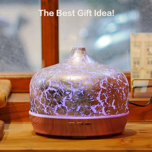 Porseme 500ml Glass Essential Oil Diffuser Aromatherapy Ultrasonic Cool Mist Humidifier 15-21 Running Hours Waterless Auto-Off Air Diffusers for Sleeping Yoga Working Spa(Silver Plated) - Image 6