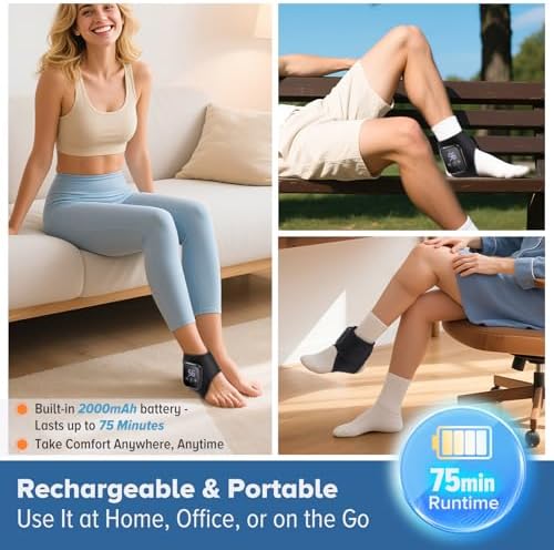 Cordless Foot and Ankle Massager with Heat, Heated Ankle Massager Wrap, Foot Massager for Tired Foot Comfort - Image 3