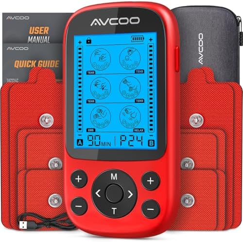 AVCOO 3-in-1 TENS Unit Muscle Stimulator for Pain Relief, 24 Modes, EVA Bag by AVCOO
