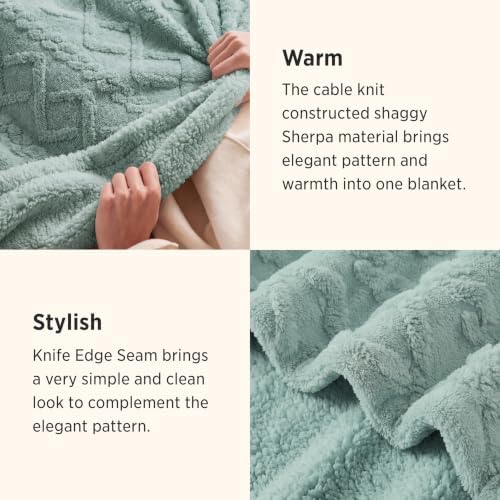 Bedsure Sherpa Fleece Blanket, Cable Jacquard Tufted, Warm, Sage Green - Image 3