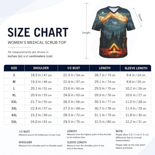 Men's Scrub Top,V-Neck Spill Wrinkle Resistant,3 Pockets-Camping (3) - Image 5