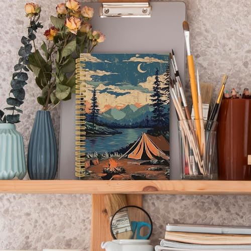 XPH Vintage Mountain Camping Spiral Notebook, Camping Gifts Journaling Notebooks for Women, Rustic Campsite Landscape Hardcover Journals for Writing 160 Pages 5.5 x 8.3 Inch, Camper Gifts - Image 3