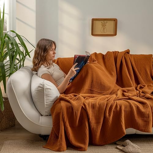Muslin Blanket - Pure 100% Turkish Cotton Airy Soft Light Versatile Gauze Throw Blanket for Bed, Couch, Sofa (Cinnamon Brown, Twin XL Size (71" x 95" inch)) - Image 4