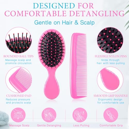 Epakh 12 Hair Brush Comb Set Wet Detangling Mini for Travel, Pink - Image 3