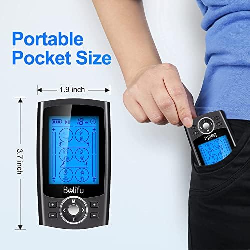 Belifu Dual Channel TENS EMS Unit 24 Modes Muscle Stimulator for Pain Relief Therapy, Electronic Pulse Massager Muscle Massager with 10 Pads, Dust-Proof Drawstring Storage Bag, Fastening Cable Ties - Image 3