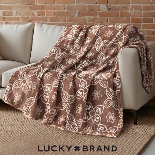 Lucky Brand Eyelet Flower Umber Plush Throw, Raw Umber, 50 x 70 in - Image 4