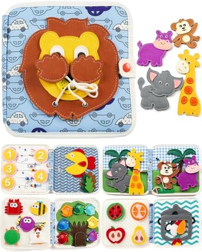 Montessori Busy Book, 8-Page Sensory Activity Toy, Lion by Ladfar