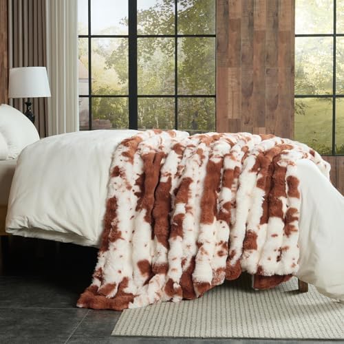 Lotus Karen Faux Fur Throw Blanket Cow Print-Light Brown, Fluffy Fuzzy Plush Bubble Blanket for Couch, 90x90 InchesCozy Shaggy Rabbit Blanket, Luxury Decorative Gifts for Sofa Bedroom Living Room. - Image 6