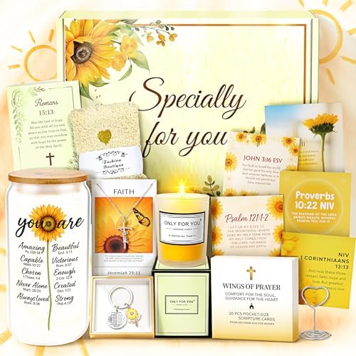 13PCS Christian Gifts For Women Faith -Inspirational Religious Birthday Gifts,Sunshine Box Spiritual Baptism Baskets for Her, Mom,Grandma,Wife,Mothers,Friend, Sister Birthday Valentine's Day Gift by FortuningsJDS