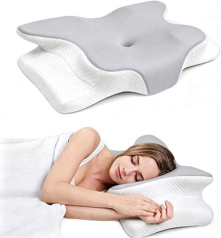 Cooling Neck Support Pillow, Adjustable Cervical Memory Foam for Pain Relief, Odorless Ergonomic Orthopedic Bed Pillows for Side Back Stomach Sleepers, Cozy Sleeping (Grey) by Unknown
