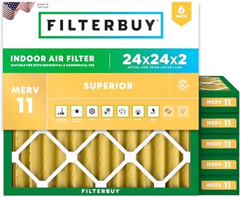 Filterbuy 24x24x2 Air Filter MERV 11 Pet & Allergy Defense (6-Pack) by Filterbuy
