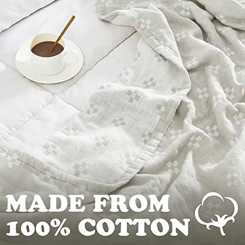 jinchan 100% Cotton Muslin Blanket Twin Boho Throw Blanket 60x80 Oatmeal - Image 3