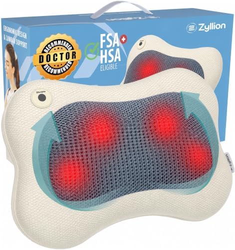 Zyllion ZMA-13 Back and Neck Massager with Heat for Pain Relief, Cream by Zyllion%2C+Inc.
