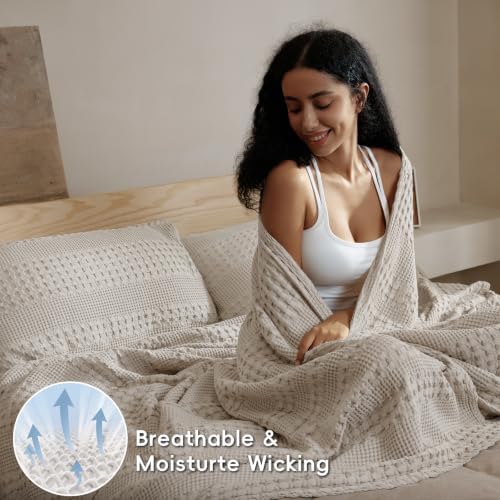 PHF Lightweight 100% Cotton Waffle Blanket for Bed, Queen, Pearl Gray - Image 3