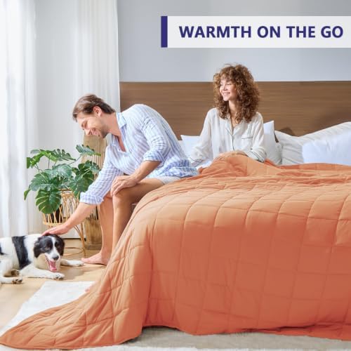 King Size Weighted Blanket for Adults (25 lbs, 80” x 87”, Orange) Cooling Heavy Blanket for Sleeping Perfect for 240-260 lbs, Breathable Blanket for Adults & Couple All Season, Machine Washable - Image 4