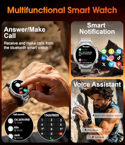 LIGE Military Smart Watch for Men, 1400mAh 60-Days Battery, 1.85" HD Smartwatch with LED Flashlight, 100+ Sports Mode, IP68 Waterproof, Pedometer, Fitness Watch for Android iOS (Sliver) - Image 5