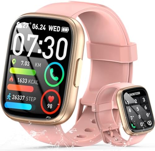 Smart Watch for Men Women (Answer/Make Call), 1.95" Touch Screen Fitness Tracker with Heart Rate/Sleep Monitor, IP68 Waterproof Smartwatch for Android iOS, Fitness Watch with 120+ Sports Modes, Pink by Poounur